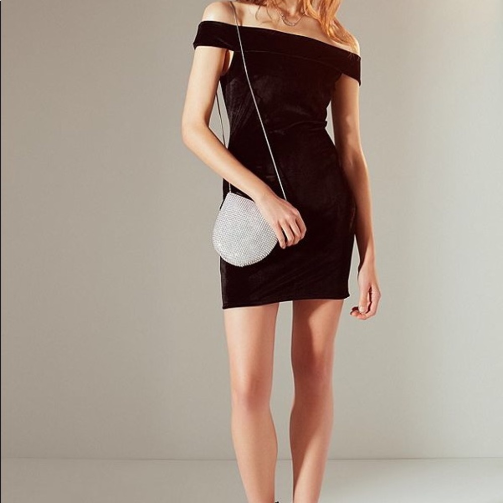 Off the Shoulder Black Velvet Dress